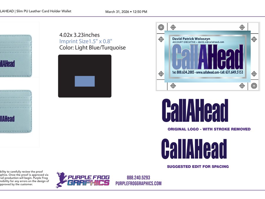 Call Ahead branded wallet
